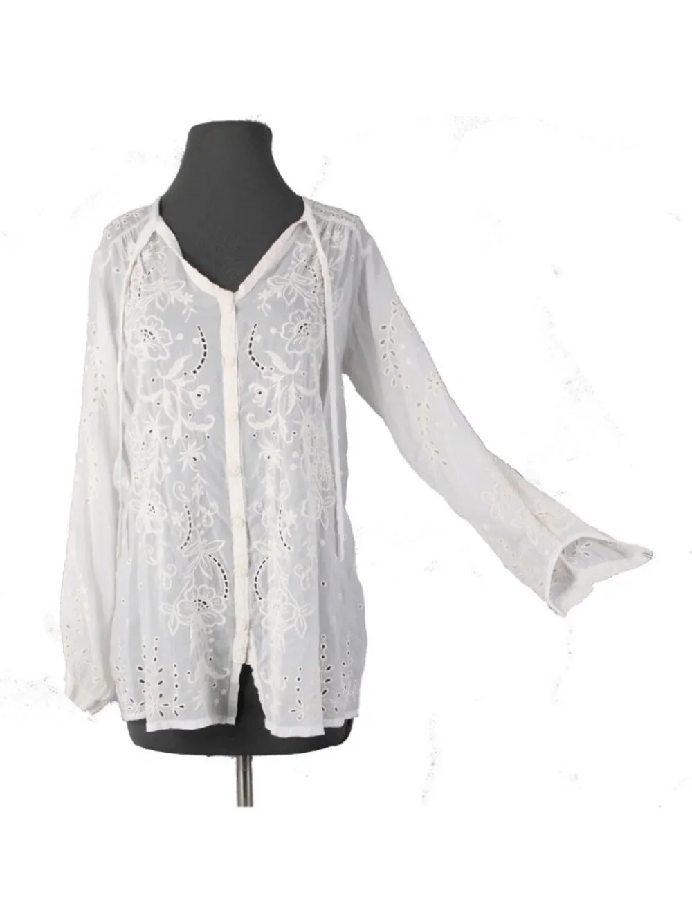 Johnny Was Top $275 Monroe Sz S White Embroidered 100% Rayon Poly Top - Picture 2 of 11